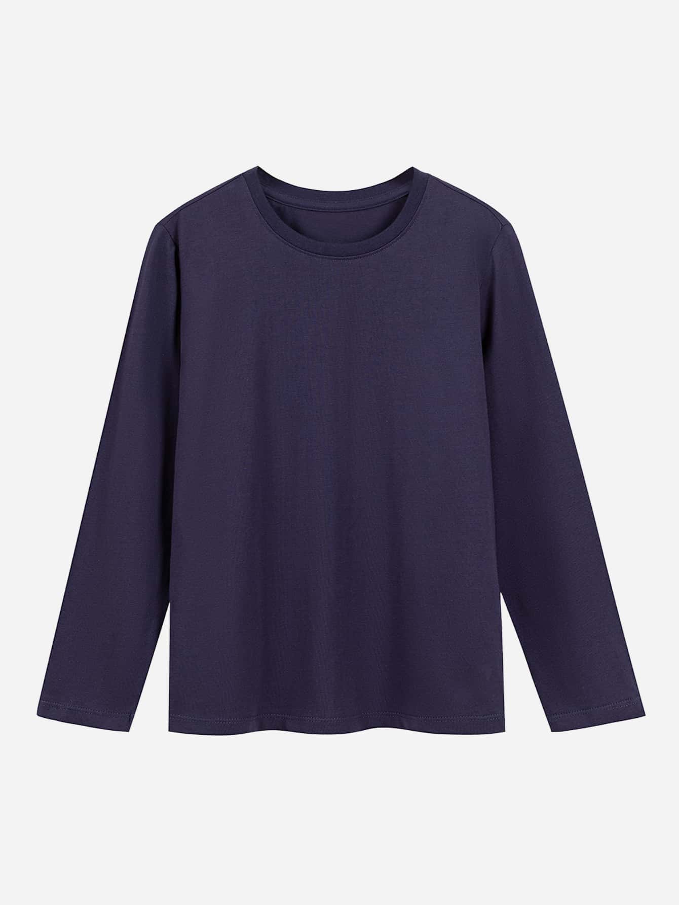 男孩素色長袖T恤 - 藏蓝色 - 查看 1