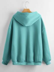 SHEIN LUNE Solid Zip Up Drawstring Hooded Sweatshirt - Cadet Blue - View 2