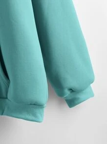 SHEIN LUNE Solid Zip Up Drawstring Hooded Sweatshirt - Cadet Blue - View 3