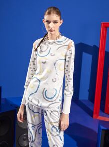 MJ Áo chui đầu Chi tiết cắt dán In Địa lý - Nhiều màu - Xem 1