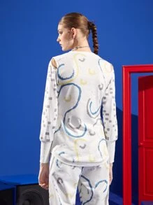 MJ Áo chui đầu Chi tiết cắt dán In Địa lý - Nhiều màu - Xem 2