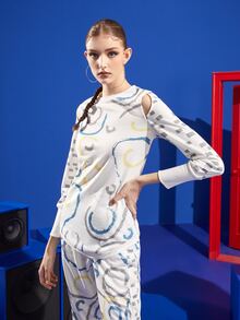 MJ Áo chui đầu Chi tiết cắt dán In Địa lý - Nhiều màu - Xem 4