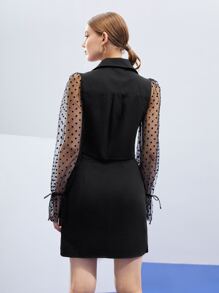 CW2 Dobby Mesh Button Front Coat & Skirt Set - Black - View 2