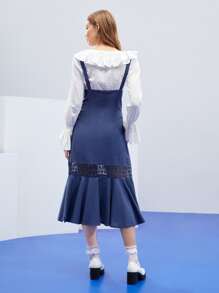 H&A Vestido pichi con encaje en contraste bajo con fruncido sin top - Azul Marino - Ver 2