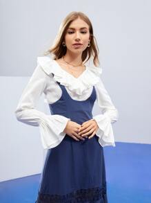 H&A Vestido pichi con encaje en contraste bajo con fruncido sin top - Azul Marino - Ver 4