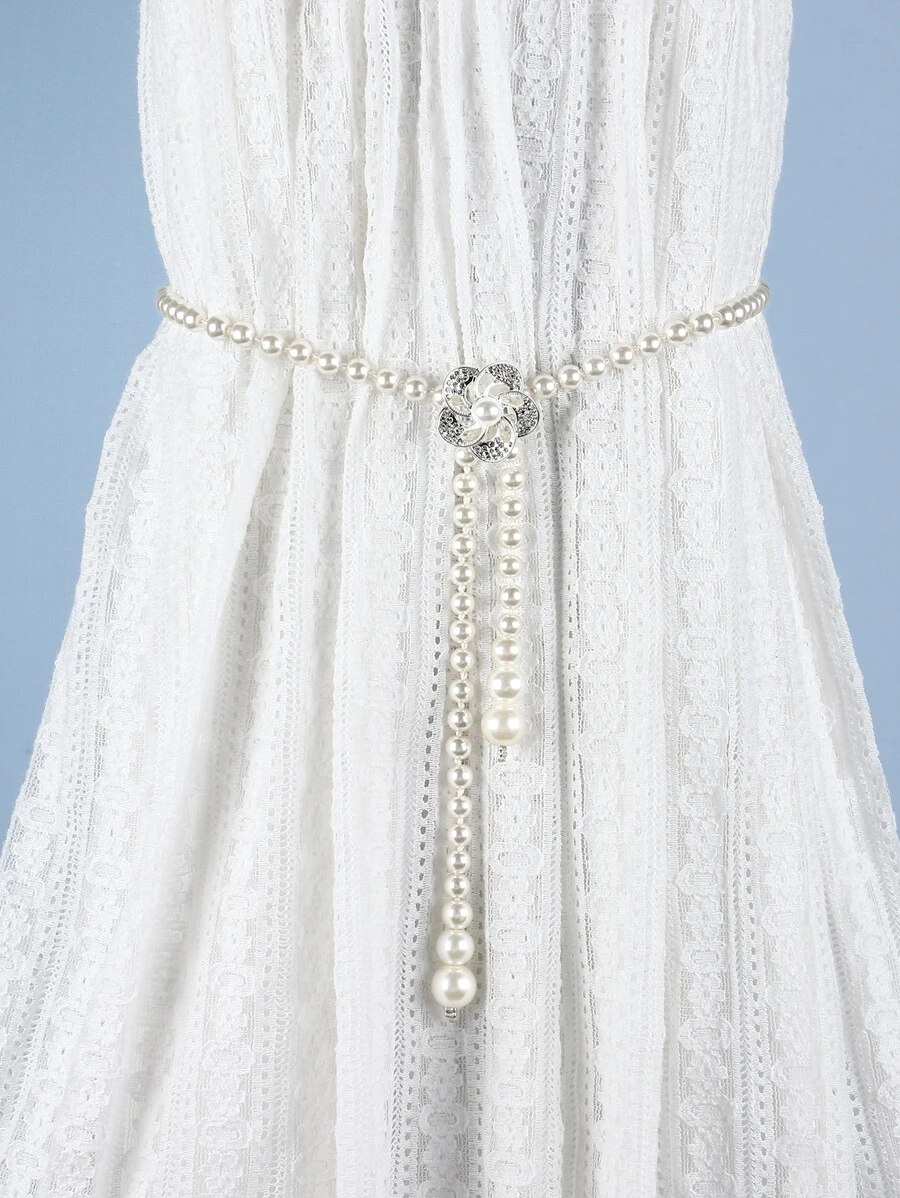 Faux Pearl Belt - White - View 1