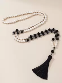 Vòng cổ đính hạt tua rua quyến rũ - màu đen - Xem 1