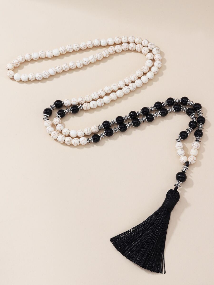 Vòng cổ đính hạt tua rua quyến rũ - màu đen - Xem 1