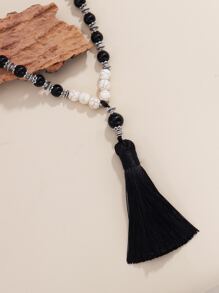 Vòng cổ đính hạt tua rua quyến rũ - màu đen - Xem 2