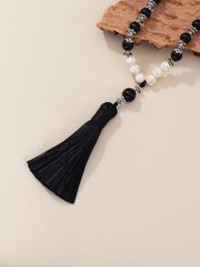 Vòng cổ đính hạt tua rua quyến rũ - màu đen - Xem 4