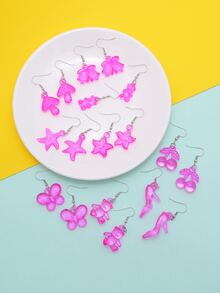 9 pares Pendientes largos con diseño de cereza - Rosa Fucsia - Ver 5