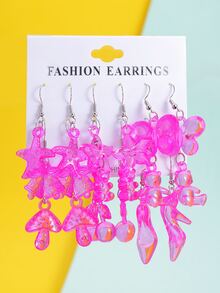 9 pares Pendientes largos con diseño de cereza - Rosa Fucsia - Ver 7