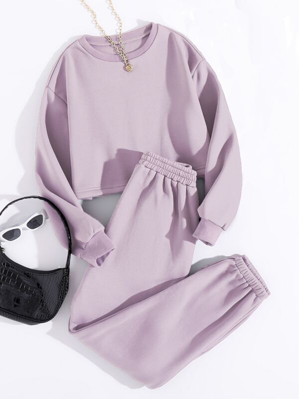 SHEIN Unity 加絨內裏素色運動衫帶衛褲
