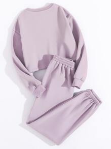 SHEIN Unity Thermal Lined Solid Sweatshirt With Joggers - Lilac Purple - View 2
