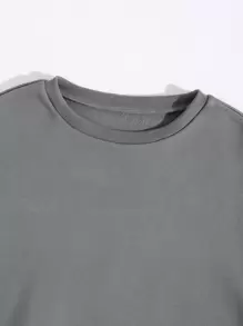 SHEIN Unity 保暖内衬纯色运动衫搭配运动裤，女士春秋季休闲长袖常规版型灰色常规袖运动衫运动裤女式两件套服装，休闲日常穿着