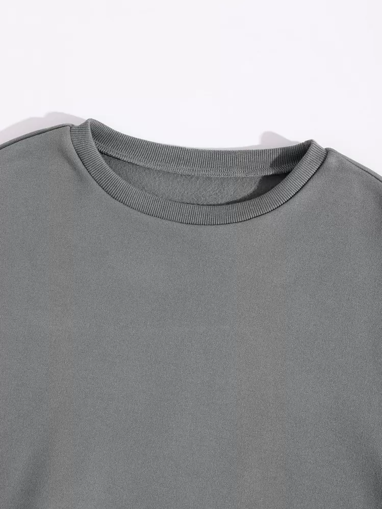 SHEIN Unity Moletom Forrado Térmico Sólido com Calça de Moletom, Manga Longa Ajuste Regular Cinza Casual Primavera/Outono, Conjuntos Femininos de Duas Peças, Uso Diário Casual - Cinza - Visão 3