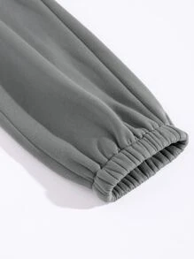 SHEIN Unity 保暖内衬纯色运动衫搭配运动裤，女士春秋季休闲长袖常规版型灰色常规袖运动衫运动裤女式两件套服装，休闲日常穿着