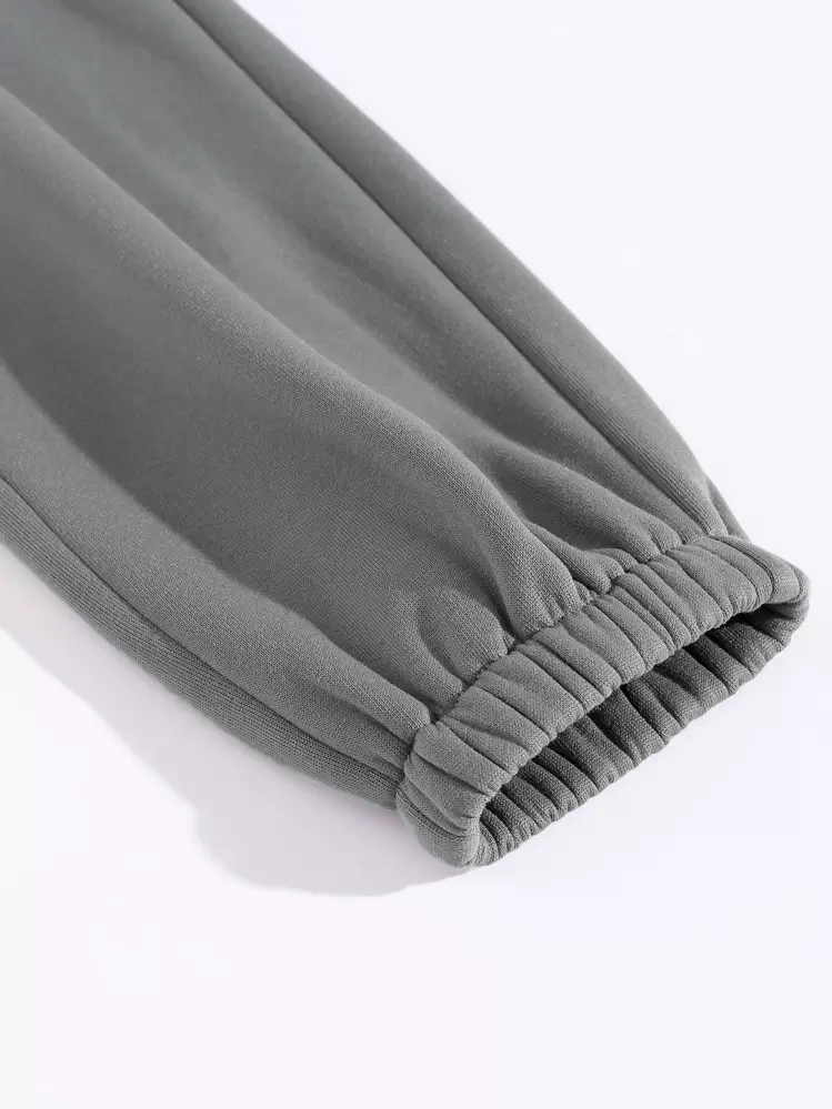 SHEIN Unity Moletom Forrado Térmico Sólido com Calça de Moletom, Manga Longa Ajuste Regular Cinza Casual Primavera/Outono, Conjuntos Femininos de Duas Peças, Uso Diário Casual - Cinza - Visão 5