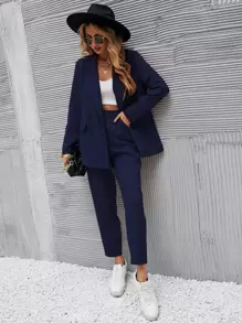 Chiquease Double Button Blazer & Tailored Trousers - Navy Blue - View 1