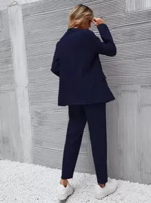 Chiquease Double Button Blazer & Tailored Trousers - Navy Blue - View 2