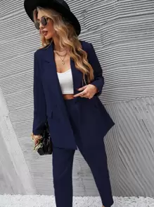 Chiquease Double Button Blazer & Tailored Trousers - Navy Blue - View 4