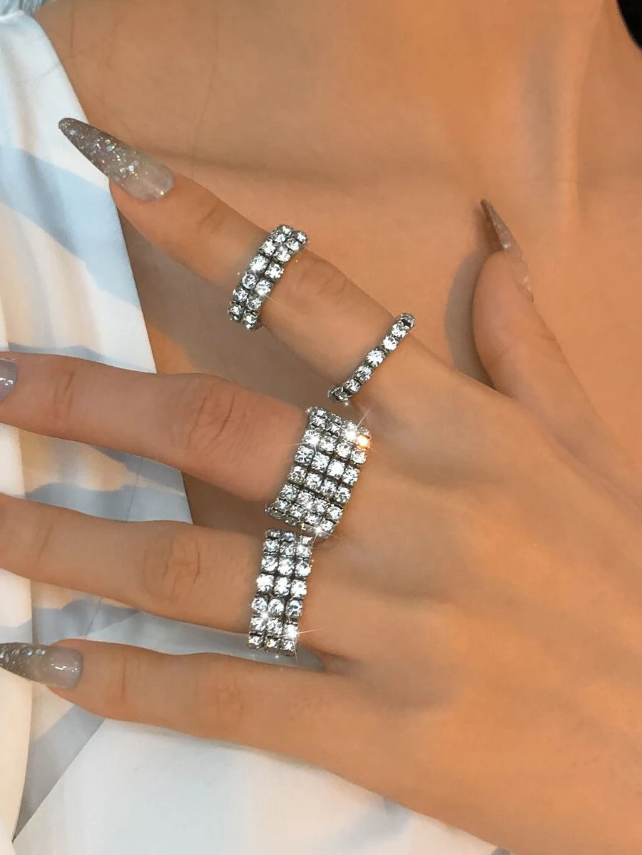 4入組水鑽裝飾戒指