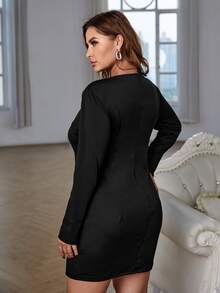 SHEIN Plus Mesh Panel Bodycon Dress - Black - View 2