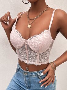SHEIN SXY Lace Bustier Crop Cami Top - Baby Pink - View 5