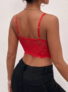 SHEIN SXY 蕾絲緊身上衣吊帶短上衣 - 紅色 - 查看 2