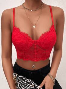 SHEIN SXY 蕾絲緊身上衣吊帶短上衣 - 紅色 - 查看 4