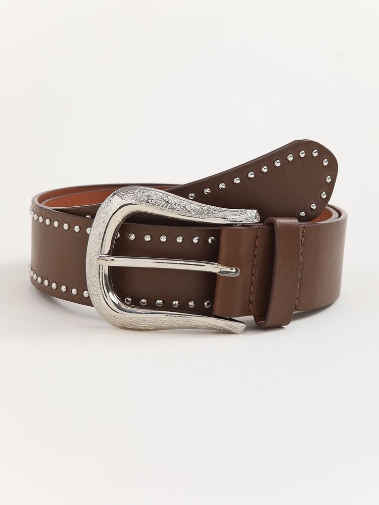 EMERY ROSE Cinturón con hebilla con diseño de tachuela con perforadora - Marrón - Añade 1