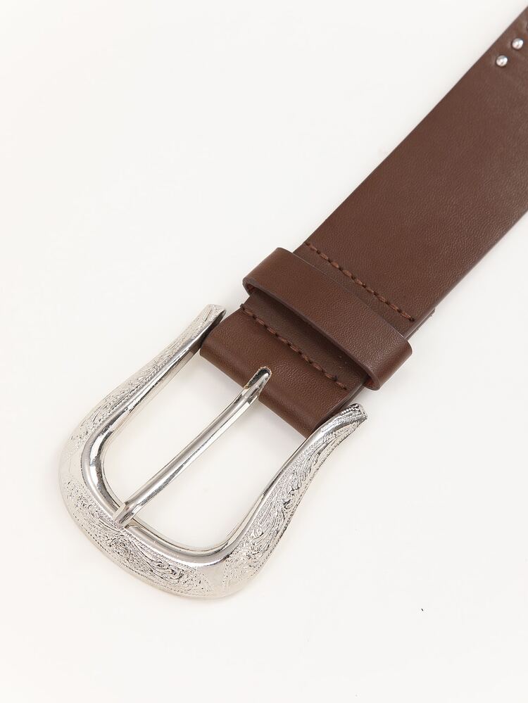 EMERY ROSE Cinturón con hebilla con diseño de tachuela con perforadora - Marrón - Añade 5