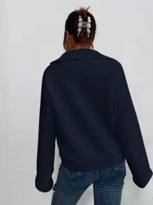 SHEIN Unity Ribbed Knit Drop Shoulder Jumper - Navy Blue - View 2