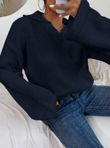 SHEIN Unity Ribbed Knit Drop Shoulder Jumper - Navy Blue - View 3