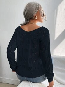 Chiquease Áo len nữ màu trơn Giải trí - Màu xanh hải quân - Xem 2