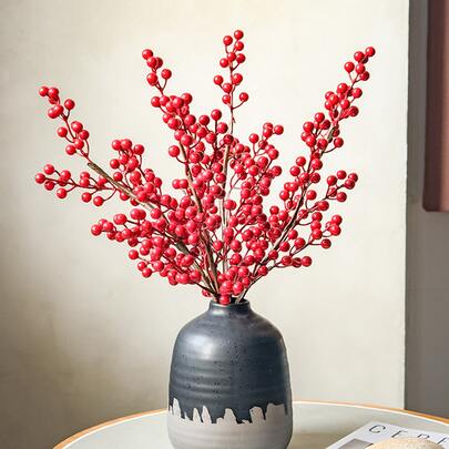 1 件/3 件人造红色浆果茎 19.7 英寸防水浆果枝用于花环装饰插花家居节日婚礼 DIY 工艺品装饰、情人节、礼物