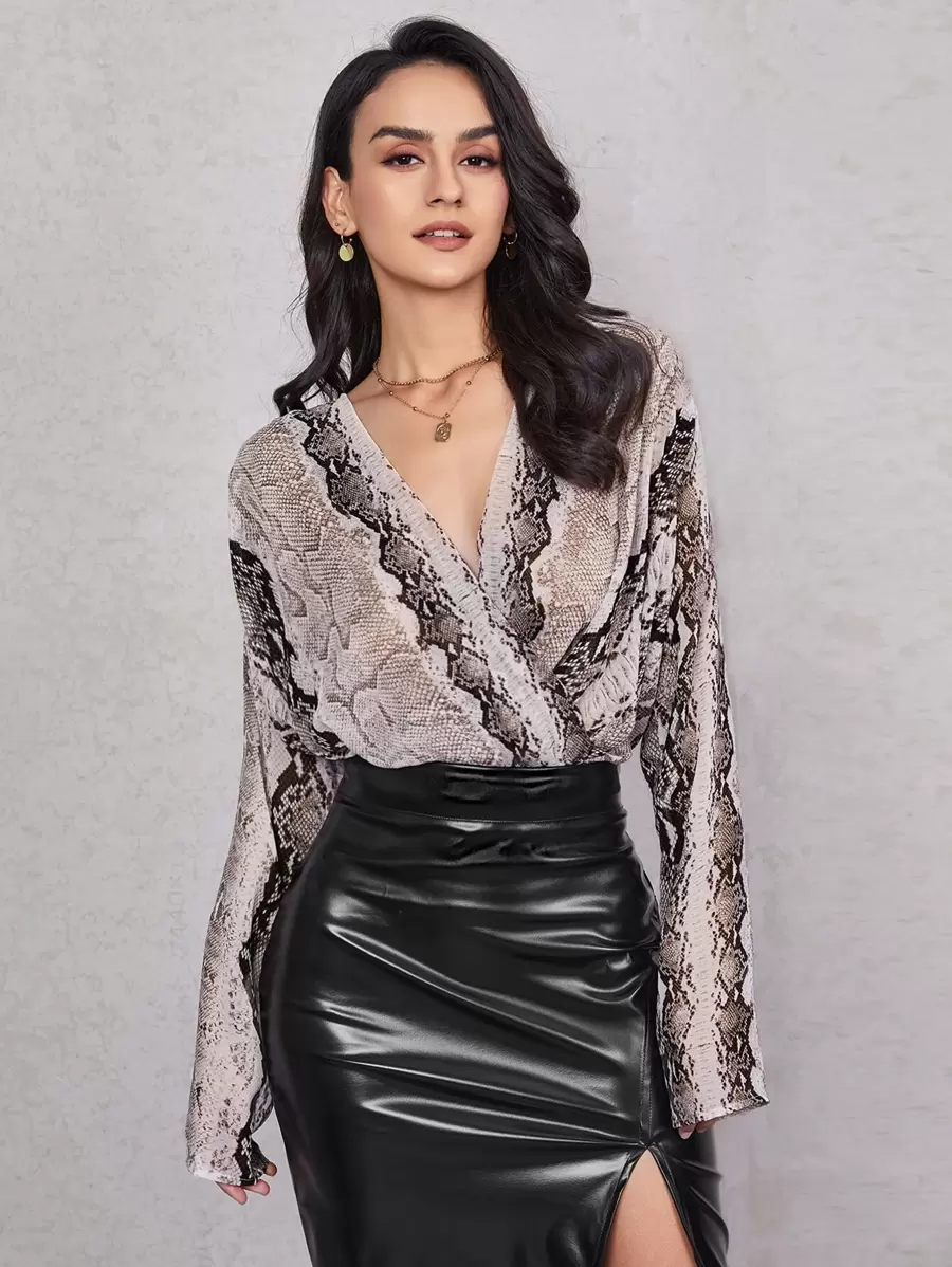 SHEIN Privé Áo sơ mi nữ Trọn gói Snakeskin In Hấp dẫn - Nhiều màu - Xem 1