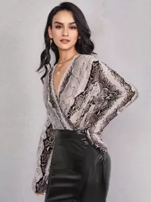 SHEIN Privé Áo sơ mi nữ Trọn gói Snakeskin In Hấp dẫn - Nhiều màu - Xem 5