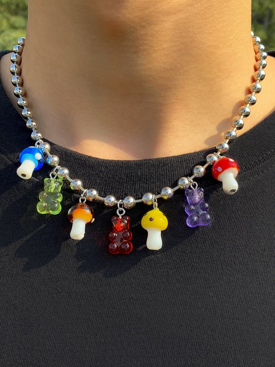 Fashionable and Popular Men Mushroom & Cartoon Bear Pendant Necklace for Vacation and for a Stylish Look - Multicolor - View 1