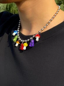 Fashionable and Popular Men Mushroom & Cartoon Bear Pendant Necklace for Vacation and for a Stylish Look - Multicolor - View 4