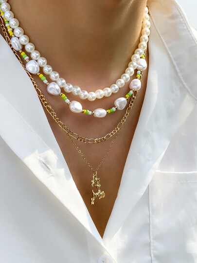 男士4入組動物吊墜項鍊