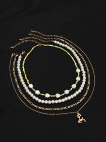 男士4入組動物吊墜項鍊 - 彩色 - 查看 4