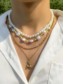 男士4入組動物吊墜項鍊 - 彩色 - 查看 6