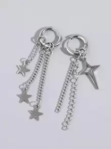 Pendientes colgantes de estrella para hombre a la moda y populares, estilo Punk Hip Pop de acero inoxidable para regalo de joyería y para un aspecto elegante - Plateado - Ver 11