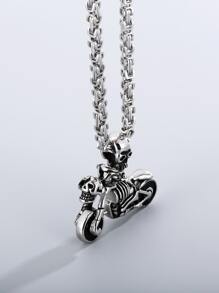 男士骷髏細節項鍊 - 銀色 - 查看 2