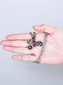 男士骷髏細節項鍊 - 銀色 - 查看 4