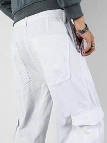 Manfinity Vaqueros Cargo Holgados Para Hombres Con Cintura Con Cordón - Blanco - Ver 3