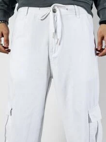 Manfinity Vaqueros Cargo Holgados Para Hombres Con Cintura Con Cordón - Blanco - Ver 5