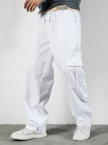 Manfinity Vaqueros Cargo Holgados Para Hombres Con Cintura Con Cordón - Blanco - Ver 6