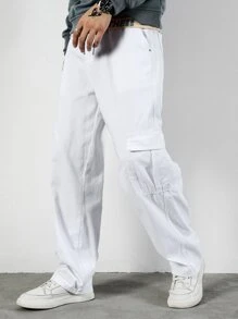 Manfinity Vaqueros Cargo Holgados Para Hombres Con Cintura Con Cordón - Blanco - Ver 7